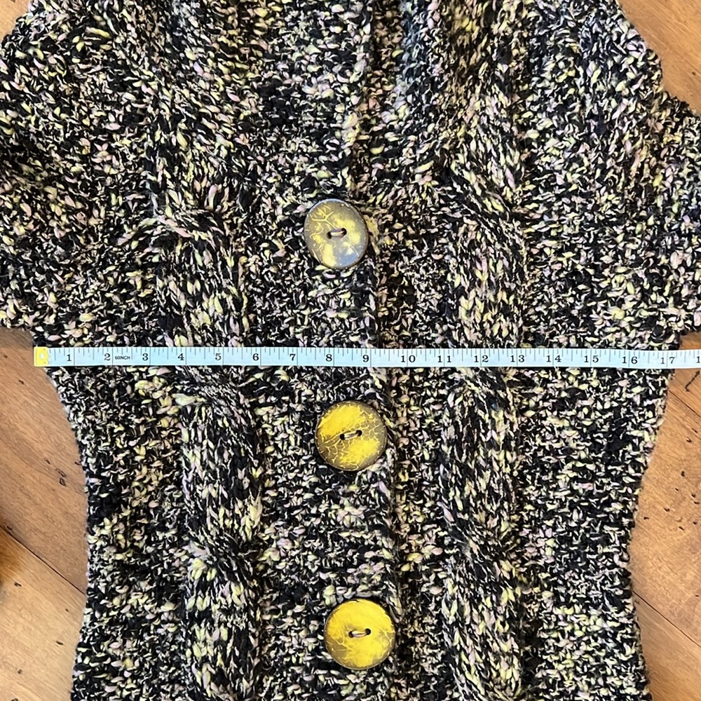 Free People Long Button Up Sweater Purple & Yellow with 2” Buttons - Picture 4 of 12